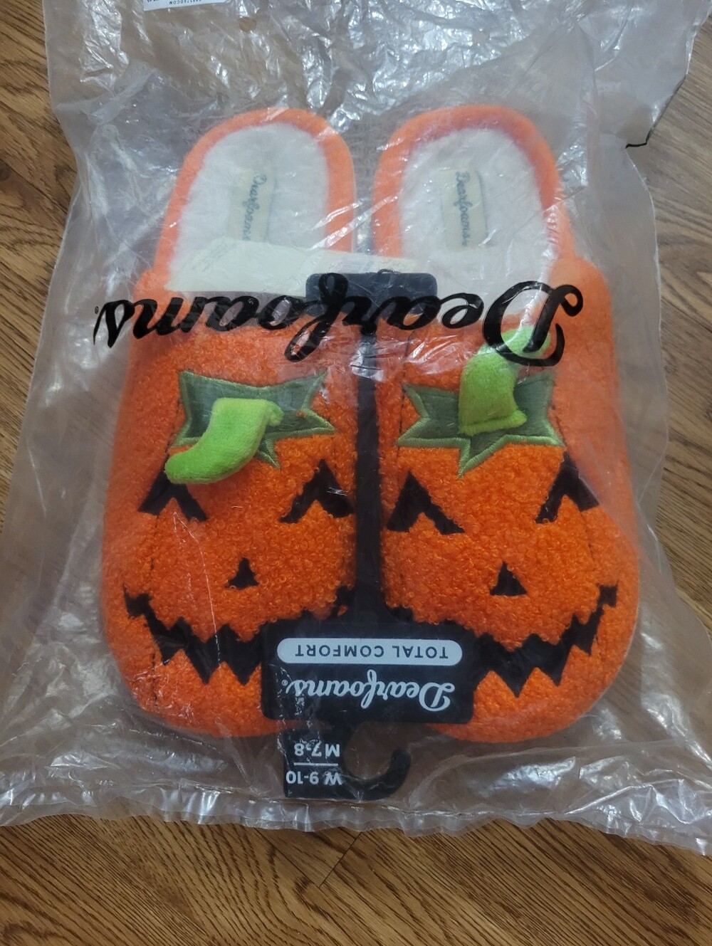 Dearfoams Jack O Lantern pumpkin Halloween fall slippers house shoes sherpa M